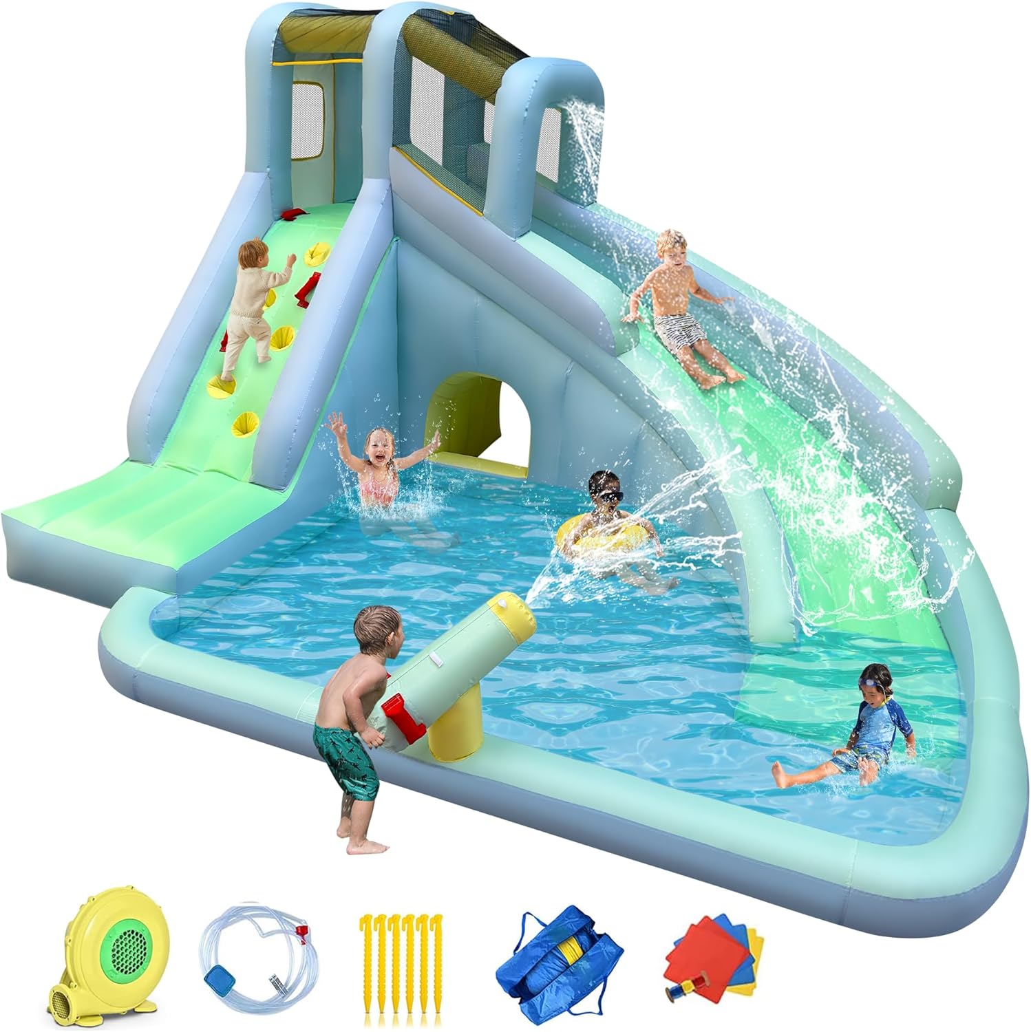 Kids Outdoor Water Slide - 6-in-1 Inflatable Kids Bounce House Water