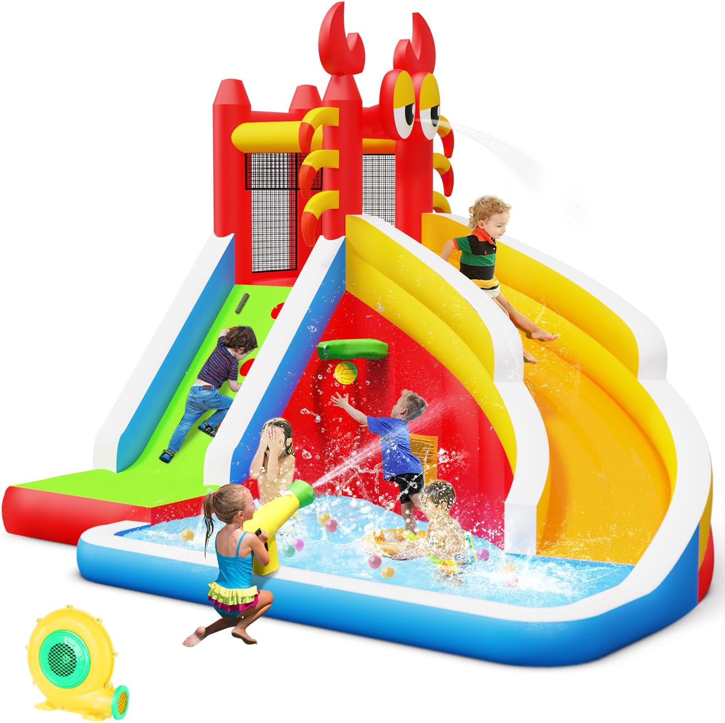 Kids Outdoor Water Slide - Large Inflatable Bounce House with Water