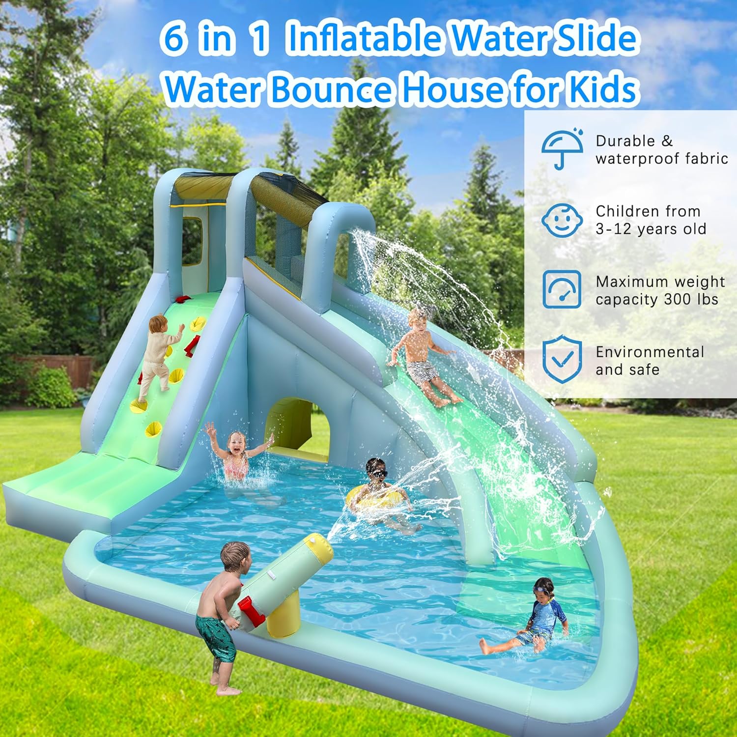 6-in-1 Inflatable Kids Bounce  - Kids Outdoor Water Slide recension och pris