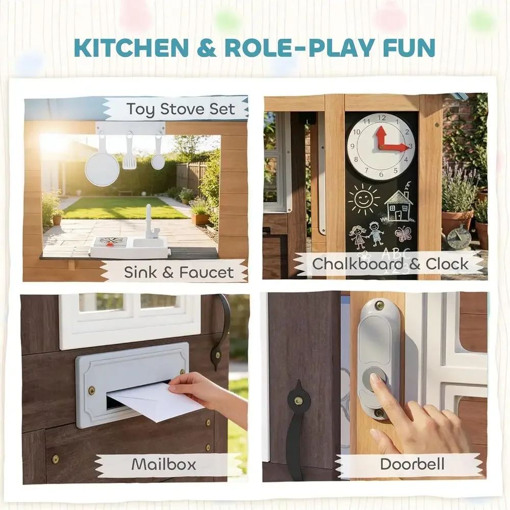 Qaba Outdoor Playhouse with Pe - Kids Outdoor Wooden Playhouse recension och pris