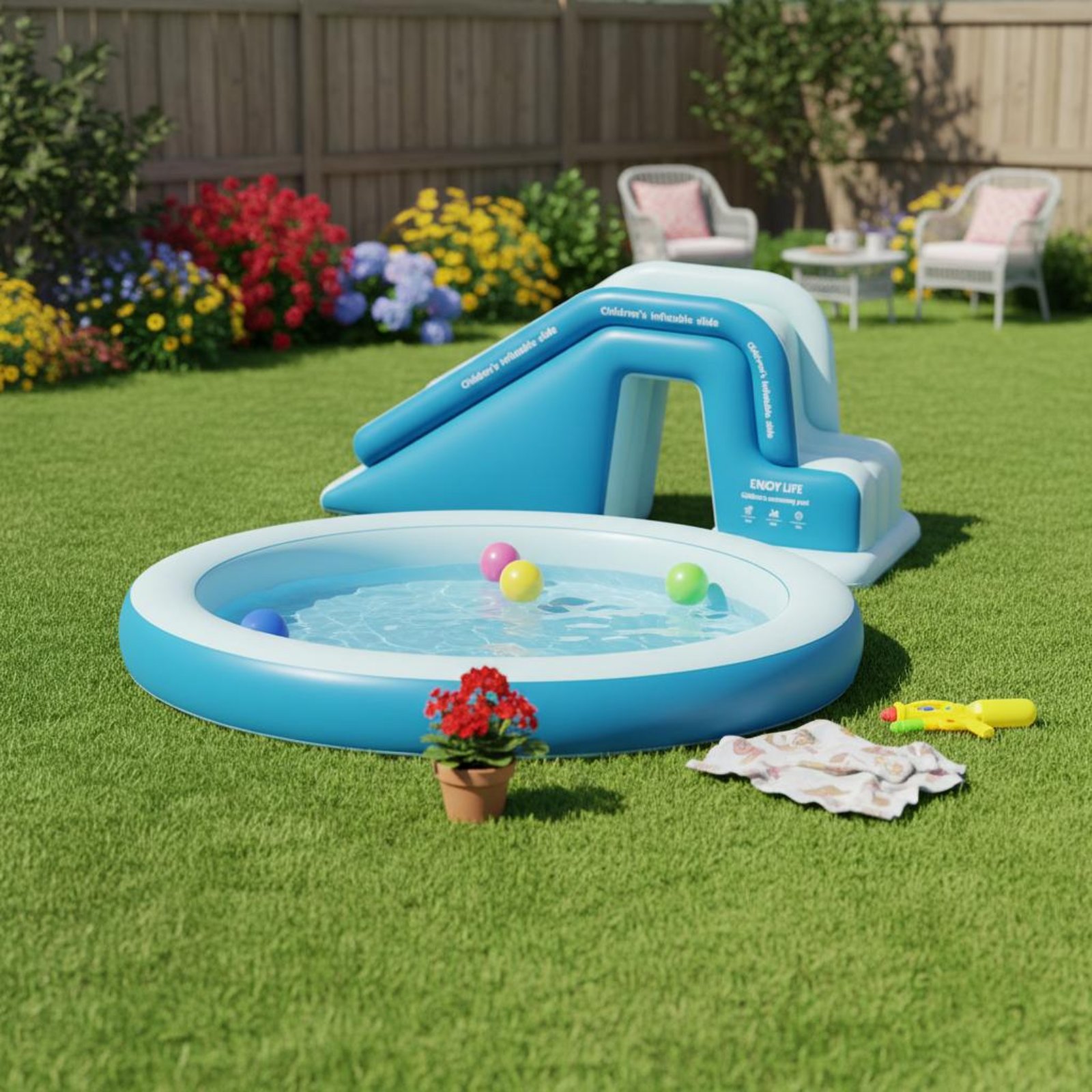 Inflatable Pool Slide Foldable - Kids Outdoor Water Slide recension och pris