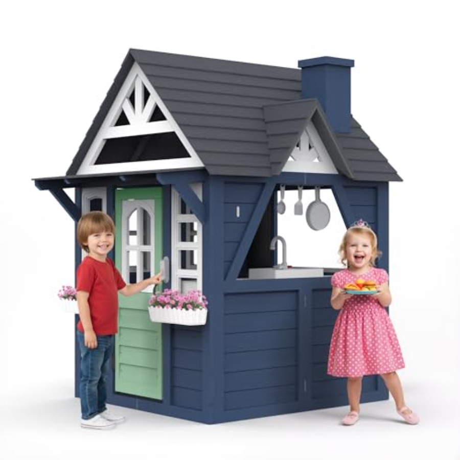 Outdoor kids playhouse: wooden - Kids Outdoor Wooden Playhouse recension och pris