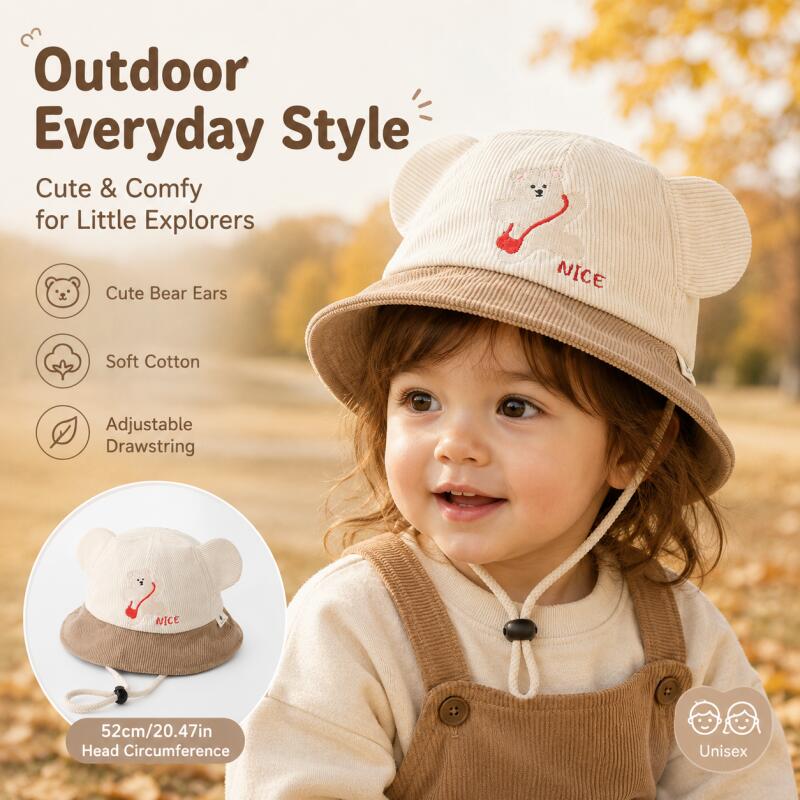 Kids Bear Ear Bucket Hat Soft  - Kids Outdoor Hat recension och pris