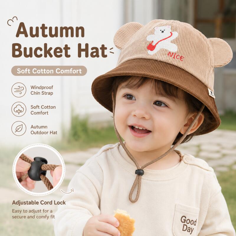 Kids Bear Ear Bucket Hat Soft  - Kids Outdoor Hat recension och pris