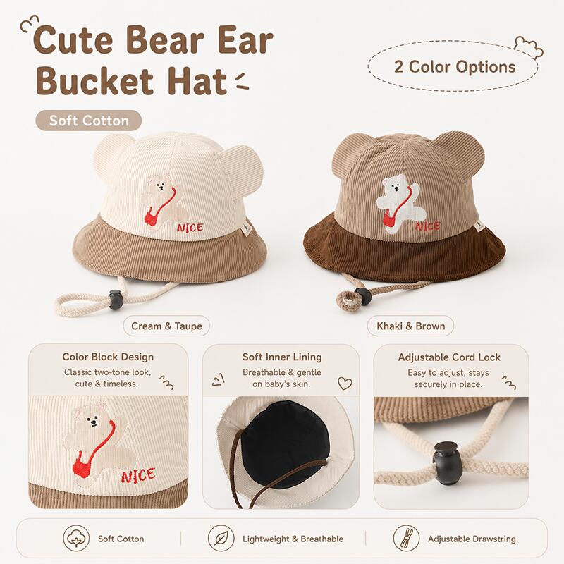Kids Bear Ear Bucket Hat Soft  - Kids Outdoor Hat recension och pris