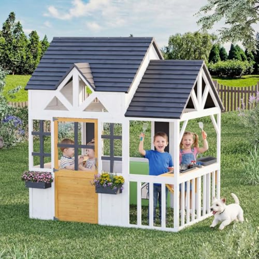 Outdoor Wooden Play House For  - Kids Outdoor Wooden Playhouse recension och pris