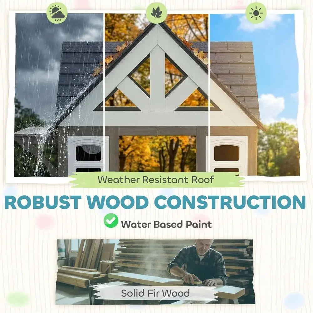 Qaba Outdoor Playhouse, Wooden - Kids Outdoor Wooden Playhouse recension och pris