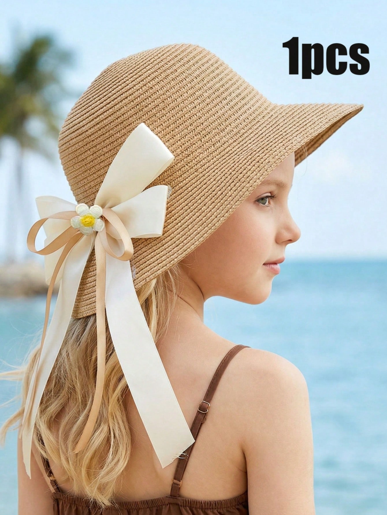 1Pc 3-8Y Girls Coffee Bow Stra - Kids Outdoor Hat recension och pris